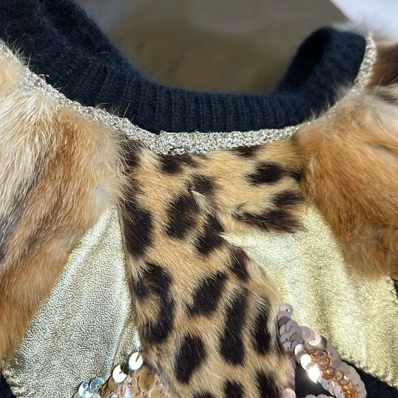 Vintage Wool Fur Sequin Leather Exquisite Pullover Sweater Circa 90s - Picture 14 of 16